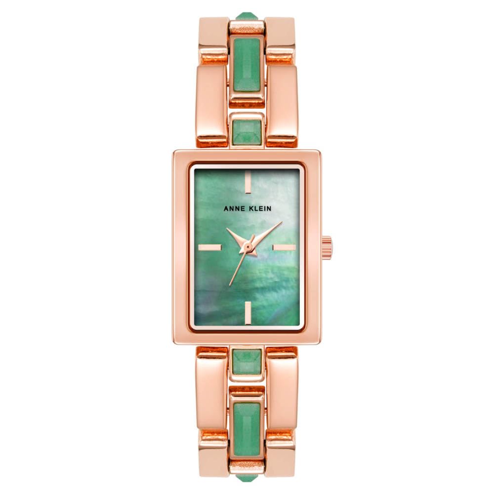 Anne Klein Rectangular Analog Watch for Women, 28 mm Size, Green/Rose Gold