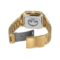 Fossil Inscription Men's Watch with Square Case and Stainless Steel, Silicone or Leather Band Gold Auto