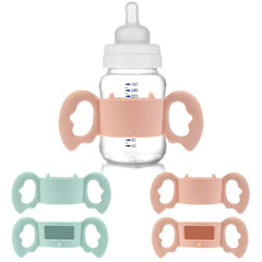Parlberd 4 Pack Baby Bottle Handle, 100% Silicone Baby Bottle Handles, Outer Diameter 3.5-5cm for Bottle (Green, Pink)
