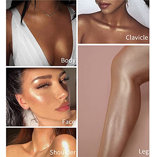 2 Pack Body Luminizer, High Gloss Waterproof Body Luminizer Glitter Face Shimmer Moisturizer Lotion Tan Cream Foundation Makeup Bronzer(101 Rose Gold+103 Glistering Bronze)