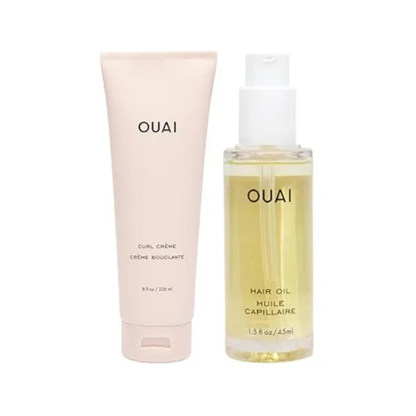 OUAI Curl Cream + Hair Oil Bundle Hair Styling Products for Frizz Control Includes Curl Cream + Hair Oil 2 Piece Hair Care Set