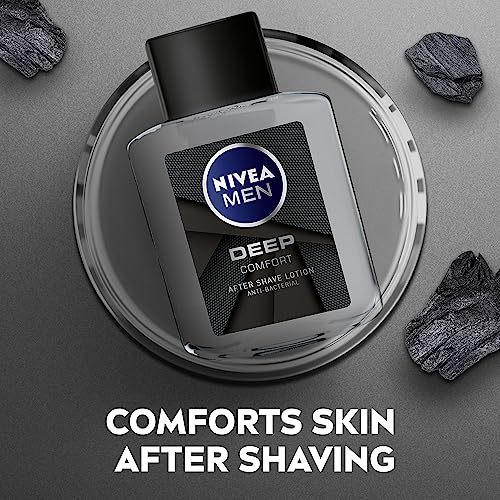 NIVEA MEN After Shave Lotion, DEEP Antibacterial Black Carbon Woody Scent, 100ml