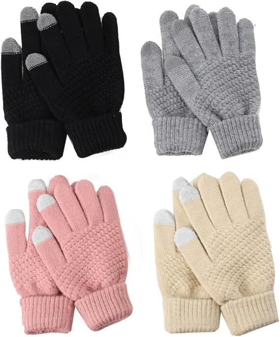 ChicAbode 4-Pairs Winter Gloves for Women, Cold Weather Upgraded Touch Screen Gloves Women, Anti-slip Soft Elastic Thermal Knit Warm Winter Gloves, Womens Warm Fleece Lined Knit Gloves