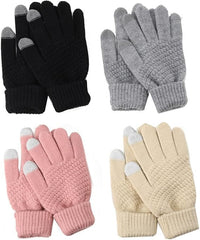ChicAbode 4-Pairs Winter Gloves for Women, Cold Weather Upgraded Touch Screen Gloves Women, Anti-slip Soft Elastic Thermal Knit Warm Winter Gloves, Womens Warm Fleece Lined Knit Gloves