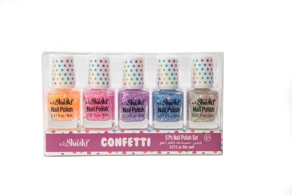 Shush! - Confetti 5 Pcs Water Nail Polish Set Nail Polish Set for Girls, Includes 5 Colors Non Toxic & Safe Nail Polish Kit for Kids Ages 5+