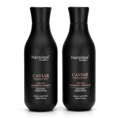 HAIRPLEXX CAVIAR ANTI-AGE RESTORATIVE TREATMENT PROFESSIONAL Shampoo & Conditioner Set l Hydrated Home Care Maintenance - Restore Hair Volume, Shine, Straight and Softness (300ml)