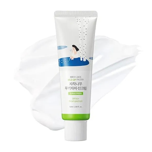ROUND LAB Birch Juice Mild up Sunscreen UV LOCK SPF 50+ broad spectrum, Mineral Zinc Oxide, for Sensitive Skin, Control Oil and Sebum, Korean Sunscreen 1.69 Fl Oz