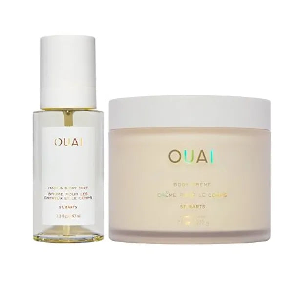 OUAI St Barts Hair & Body Gift Set Tropical Scented Body Care for Women & Men Includes Full Size Hydrating Body Cream & Travel Size Hair and Body Mist