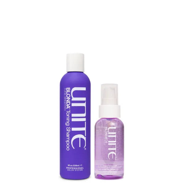 UNITE Hair – BLONDA Toning Shampoo & BLONDA Oil, Tones in 60 Seconds, Repairs, Seals & Adds Brilliant Shine For Bleached & Blonde Hair, 8 Fl Oz & 4.23 Fl Oz