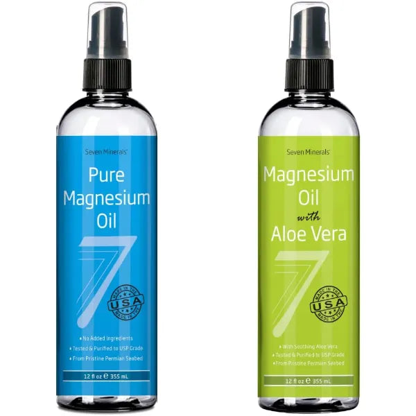 Seven Minerals Pure Magnesium Oil & Pure Magnesium Oil with Aloe Vera, 12 Fl Oz Each