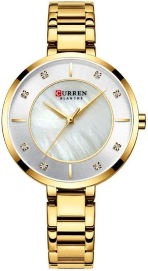 CURREN Ladies Analog Watch Gold Stainless Steel Case White & Silver Dial Gold Stainless Steel Bracelet