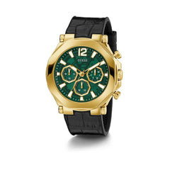 GUESS US Men's Gold-Tone and Black Croc Multifunction Watch