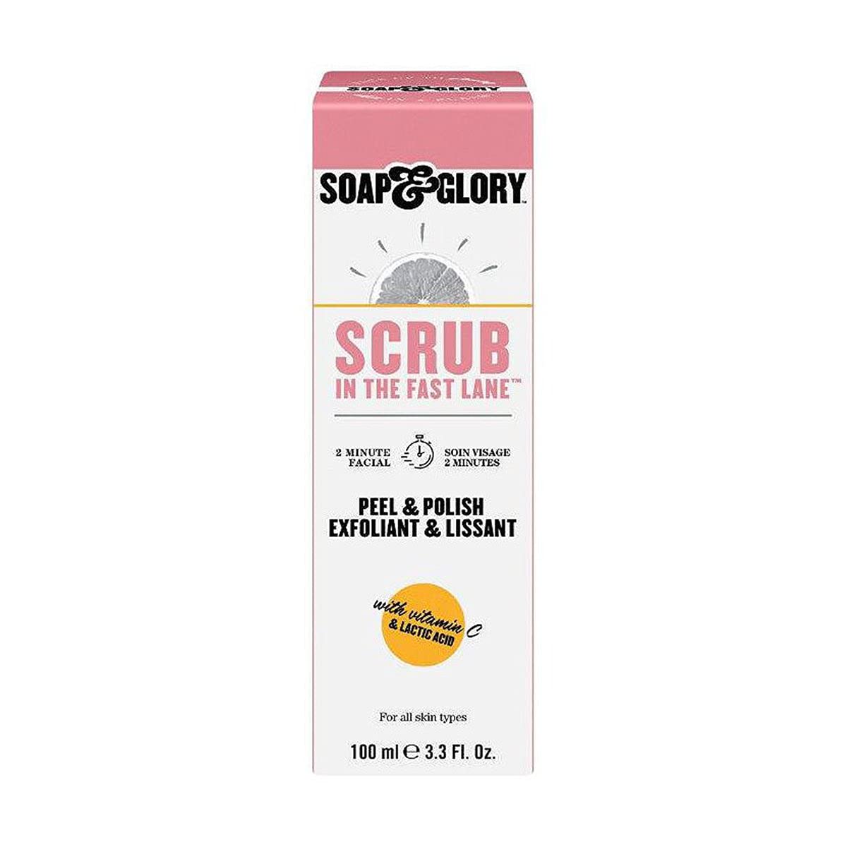 Soap & Glory Peel & Polish Two Minute Facial - Exfoliating Face Scrub with Vitamin C - Citrus Scented Brightening Face Exfoliator with Lactic Acid & Salicylic Acid, 100ml