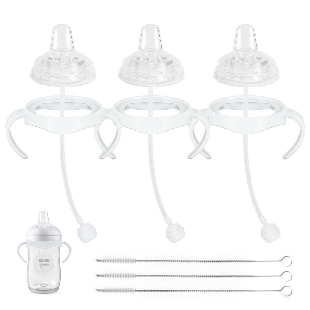 Sippy Cup Soft Conversion Kit for Philips Avent Natural Baby Bottle, Toddler Transition Kit with Silicone Sippy Spout, Weighted Straw, Bottle Handle, Cleaning Brush, 3-Pack