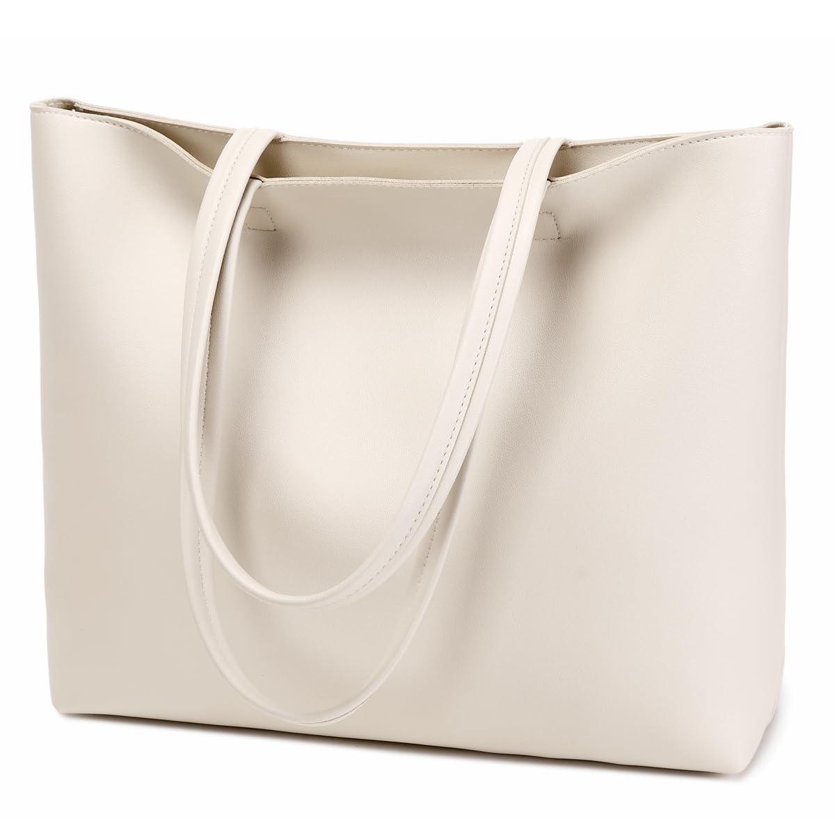 MEEGIRL Ladies Tote Bags Simple PU Leather Handbags Work School Shopping Bags for Women with Zip and Inner Pocket - Beige