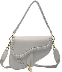 PURFANREE Women Trendy Saddle Shoulder Bag Clutch Purse Underarm Handbag Satchel HandBag Crossbody Bag - Grey