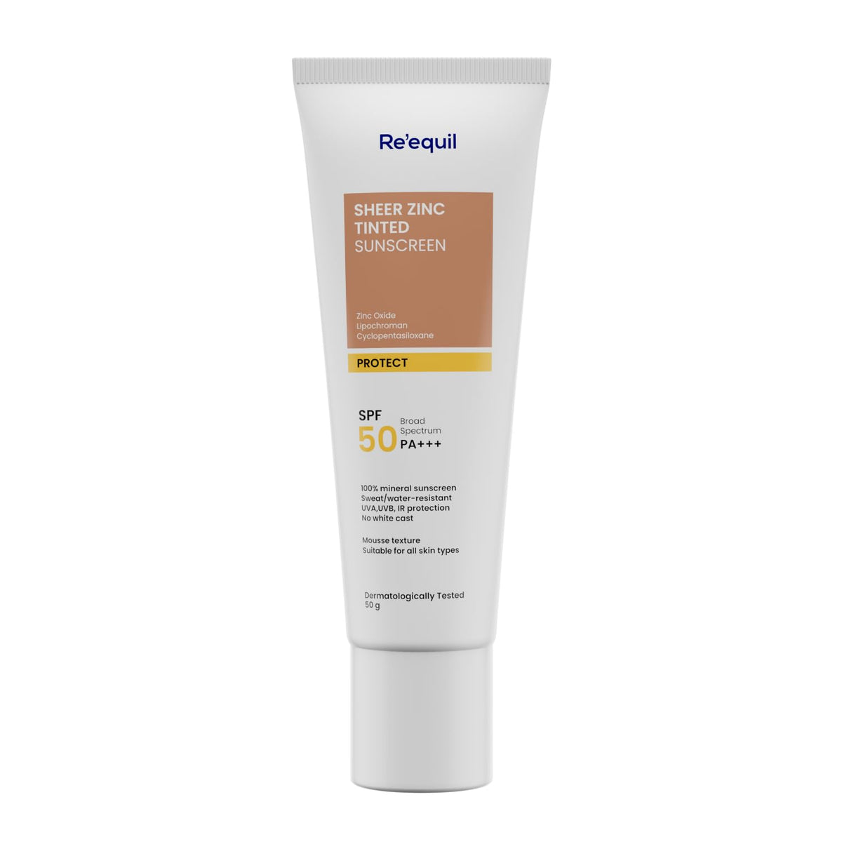 RE' EQUIL Sheer Zinc Tinted Sunscreen 50g SPF 50 PA+++ - 100% Mineral Sunscreen Cream