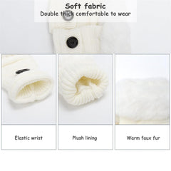 Azonee Women Fingerless Gloves, Cashmere Short Gloves Mittens, Winter Women Thumb Hole Knitted Warm Gloves with Faux Fur for Women Girls Work Outdoor Gifts