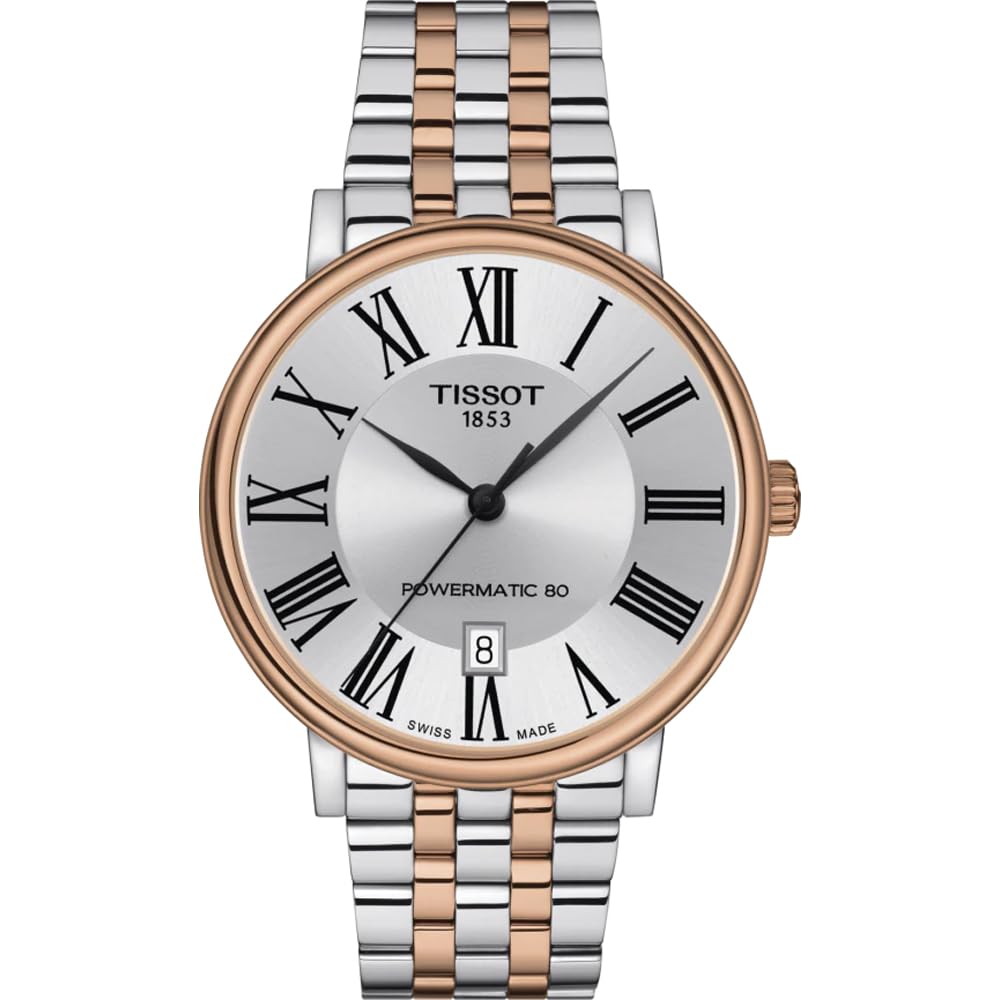Tissot mens Carson Auto Stainless Steel Dress Watch Rose Gold 5N,Grey T1224072203300