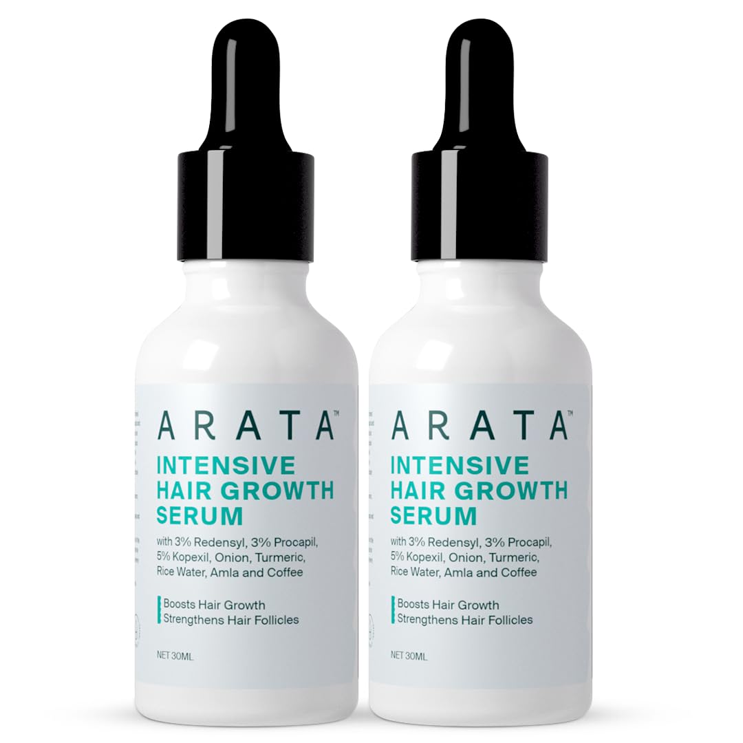 Arata Intensive Hair Growth Serum With 3% Redensyl, 3% Procapil, Onion, Turmeric, Rice Water | Controls Hair Fall, Stimulates Hair Growth, Increases Hair Density | Hair Growth Serum for Men & Women |