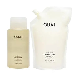 OUAI Fine Shampoo + Refill Bundle Volumizing Shampoo with Keratin, Biotin & Chia Seed Oil for Fine Hair Delivers Clean, Weightless Body Sulfate Free Hair Care 2 Count, 10 Oz/32 Oz