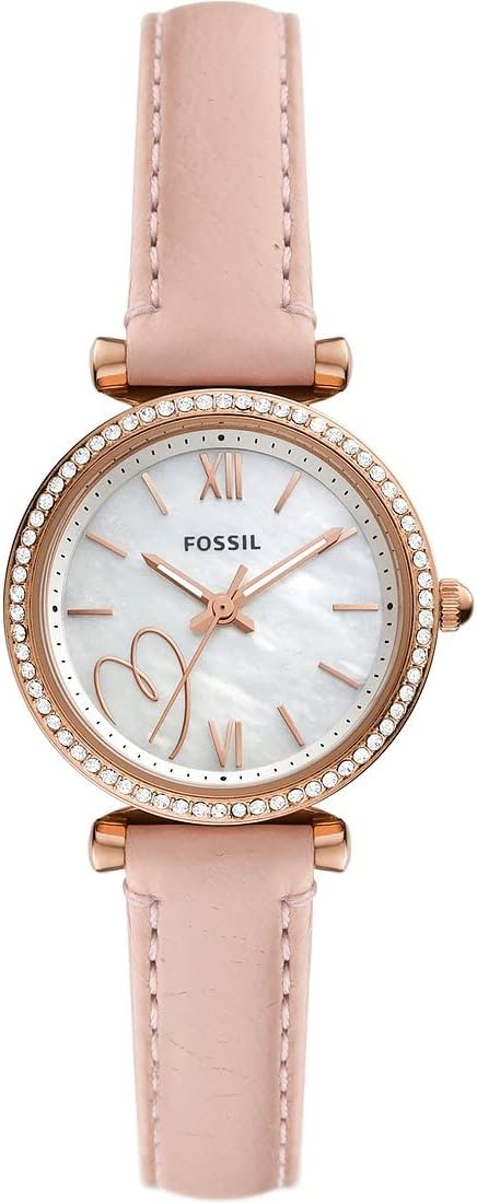 Fossil ES5268 Carlie Three-Hand Blush Eco Leather Analog Watch for Women, 28 mm Size, Pink