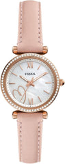 Fossil ES5268 Carlie Three-Hand Blush Eco Leather Analog Watch for Women, 28 mm Size, Pink