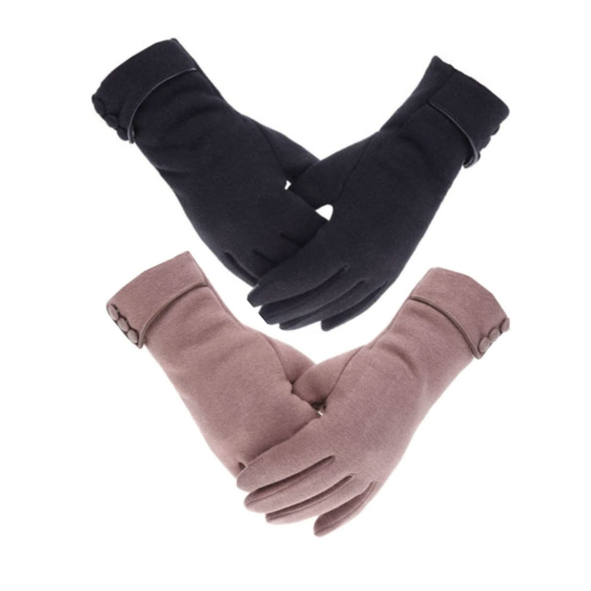 Tomily Womens Touch Screen Phone Fleece Windproof Gloves Winter Warm Wear - Black / khaki