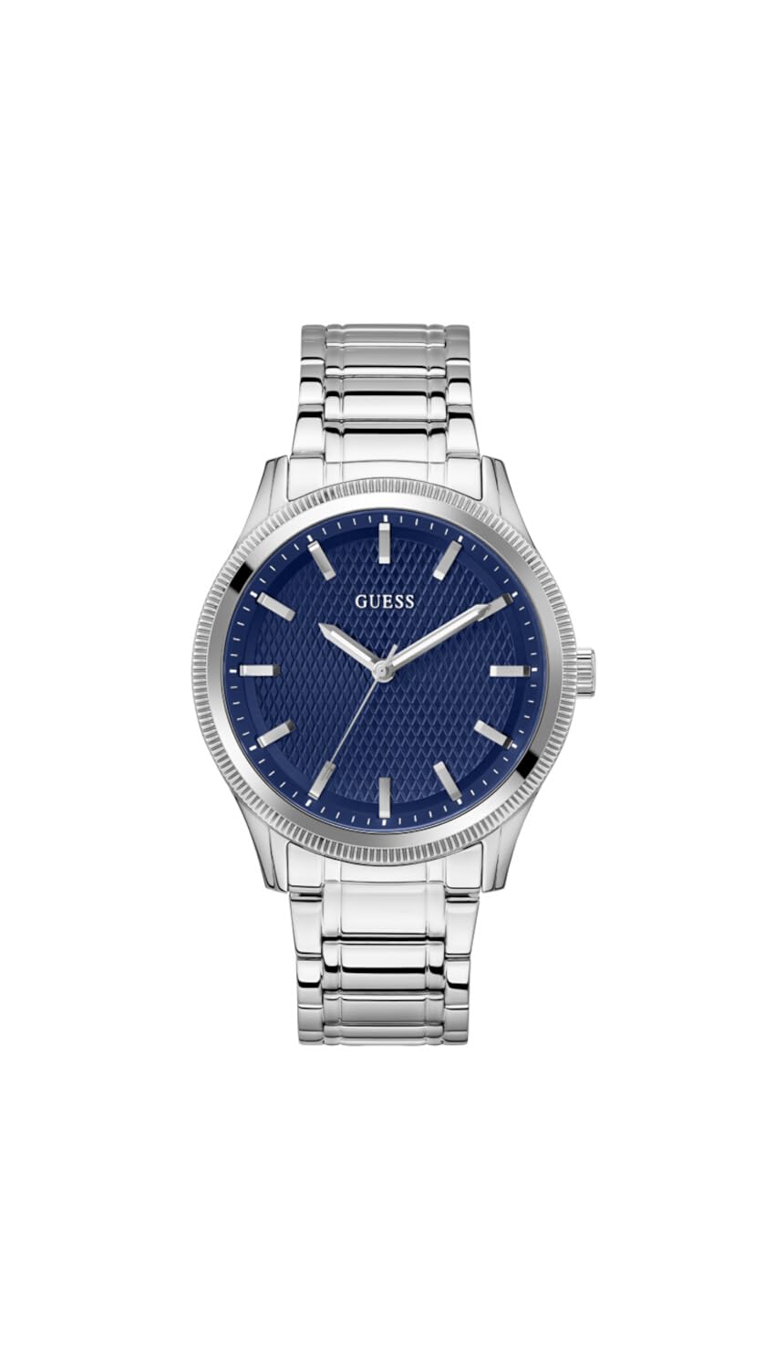 GUESS Men's 44mm Watch - Silver Tone Bracelet Blue Dial Silver Tone Case