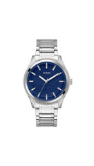GUESS Men's 44mm Watch - Silver Tone Bracelet Blue Dial Silver Tone Case