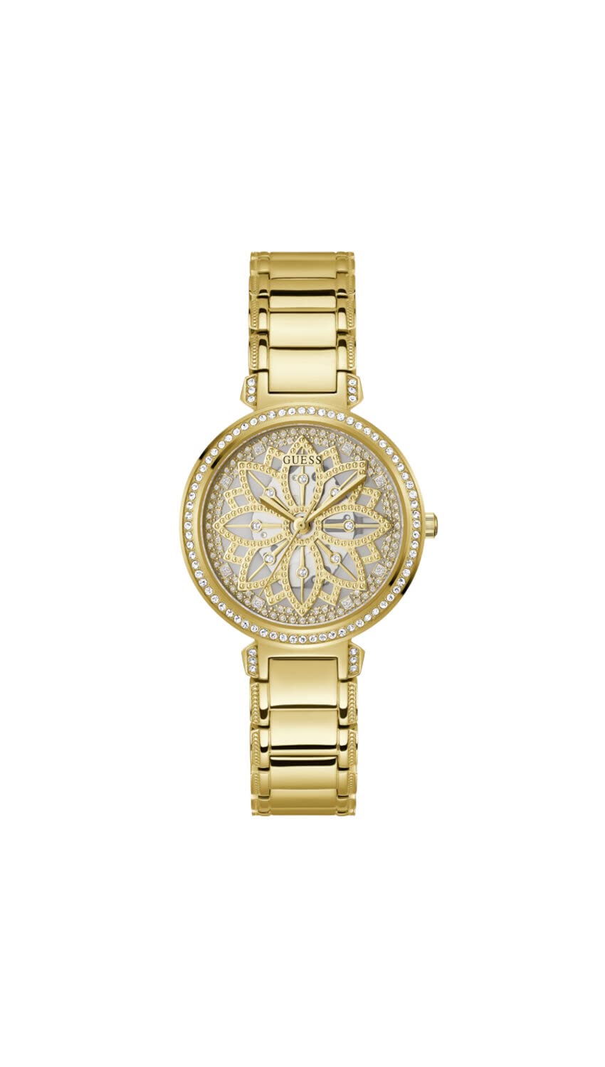 GUESS US Women's Gold-Tone Floral Cut-Through Analog Watch