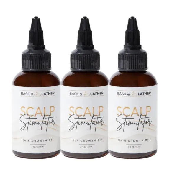 BASK & LATHER Scalp Stimulator Hair Oil Cold Pressed Grapeseed, Mint, Rosemary Oil for Hair Growth, Organic Natural Leave in Hair, 2 Fl Oz, 3 Pack