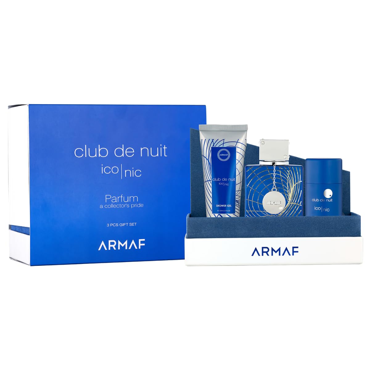 Armaf Club De Nuit Iconic Blue Perfumes for Men, Parfum A Collector Pride, 3 Pieces Gift Set, Eau De Parfum 105ml, Shower Gel 100ml, Deodorant Stick 75g