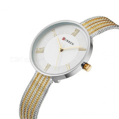 CURREN Ladies Analog Watch Silver Stainless Steel Case White Dial Gold & Silver Stainless Steel Bracelet