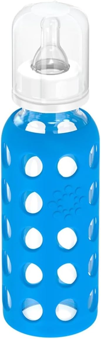 Lifefactory BPA-Free Glass Baby Bottle with Protective Silicone Sleeve and Stage 1 Nipple 9 Ounce Blue 110008