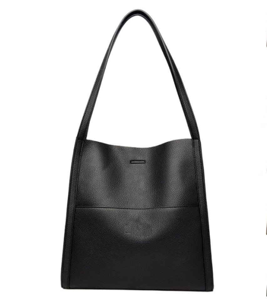 EXNOX Women Waterproof Large Capacity Handbags,Solid Color Simple Genuine Leather Shoulder Bag, Genuine Leather Totes (Black)