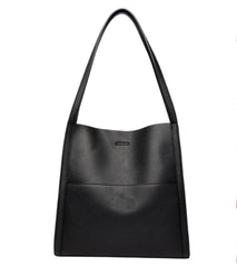 EXNOX Women Waterproof Large Capacity Handbags,Solid Color Simple Genuine Leather Shoulder Bag, Genuine Leather Totes (Black)