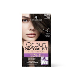 Schwarzkopf Colour Specialist Permanent Hair Colour, First At-Home Hair Colour with Omegaplex Anti-Breakage Technology, powered by Hyaluronic Acid for shinier hair, 4.0 Medium Natural Brown, 165ml