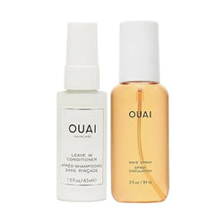 OUAI Travel Size Hair Care Bundle Leave In Conditioner + Wave Spray Hair Styling Products for Frizz Control, Volume, Texture, and Added Hair Shine