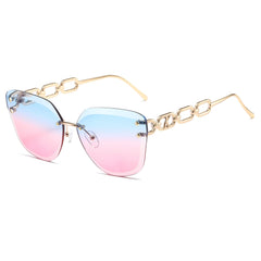 AEVOGUE Oversized Rimless Diamond Cutting Sunglasses for Women (AE0534) - Blue/Pink