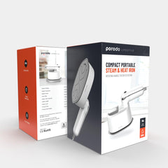 Porodo Compact Portable Steam & Heat Iron With Rotating Handle Patented Design with 120ML Water Tank Capacity, Ceramic Soleplate Handheld Steam Flat Iron Dry & Wet, Garment Steamer 1100W - White