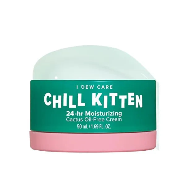 I DEW CARE Heartleaf Face Cream Chill Kitten Moisturizer with Moringa Seed, Prickly Pear, Aloe Vera Gel, Cactus Oil-Free, Glass Skin Look, Daily Use, for Dry Skin, 1.69 FL Oz