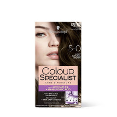 Schwarzkopf Colour Specialist Permanent Hair Colour, First At-Home Hair Colour with Omegaplex Anti-Breakage Technology, powered by Hyaluronic Acid for shinier hair, 5.0 Light Natural Brown, 165ml