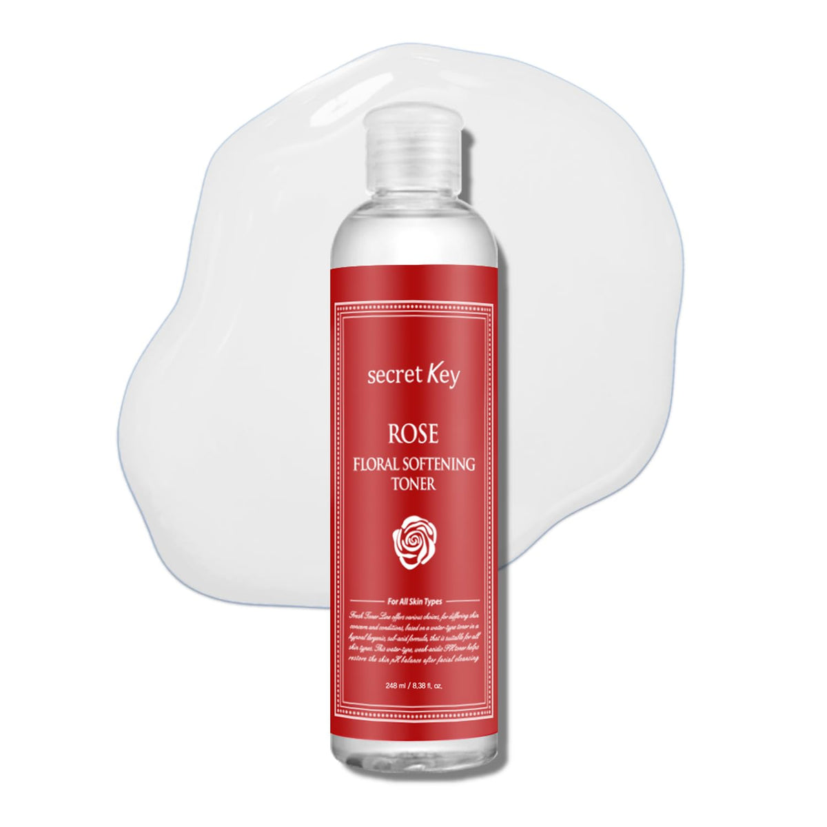 Secret Key Rose Floral Softening Toner 248ml - For Sensitive, Dry, Delicate or Easily Irritated Skin, Soothes & Calms, No Chemical Preservatives