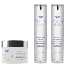 YOUN Beauty Sun Spots Skin Care Set, Facial Skincare Bundle Includes Retinol Moisturizer, Brightening Face Cream & Advanced Wash-Off Exfoliating Cream