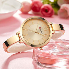 Curren 9012 Quartz Movement Round Dial Stainless Steel Strap Waterproof Women Wristwatch - Gold