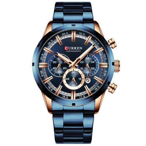 CURREN 8355 Luxury Men's Stainless Steel Wristwatches Casual Fashion Quartz Watch Men Chronograph Watch with Date - Blue