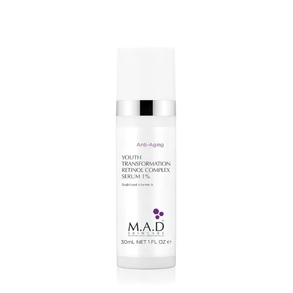 M.A.D Skincare YOUTH TRANSFORMATION RETINOL SERUM 1% - Clarifying Complex for Blemishes & Uneven Tone | Stabilized Vitamin A for Visible Pores & Rough Texture | Gentle Hyaluronic Acid Hydration | 1oz