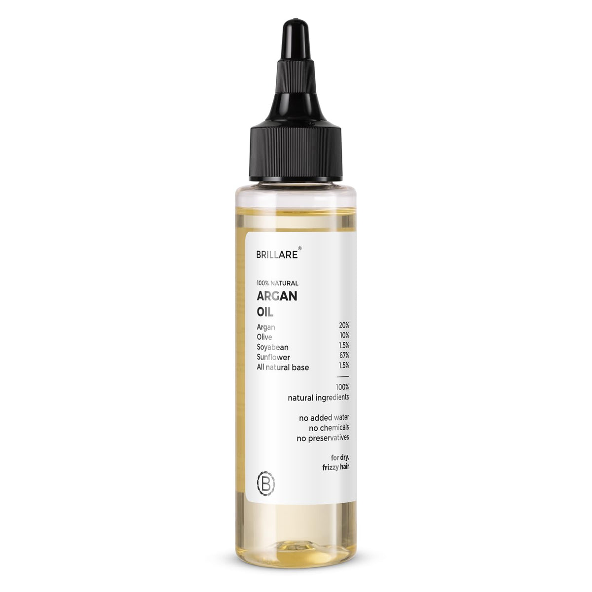 BRILLARE 20% Argan Oil for Dry, Frizzy Hair with 10% Olive Oil for Intense Hydration, Frizz Control, Smooth, & Manageable Hair