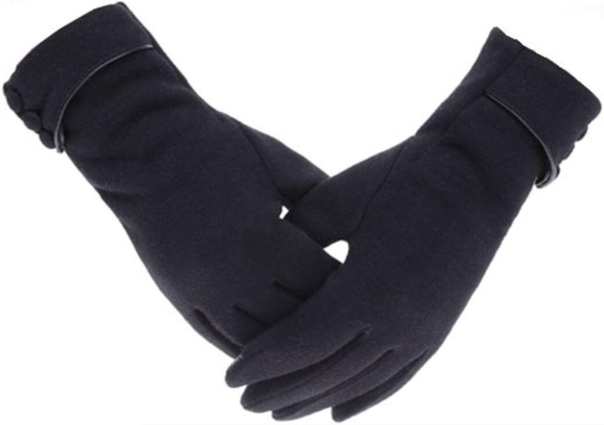 Tomily Womens Touch Screen Phone Fleece Windproof Gloves Winter Warm Wear - Black